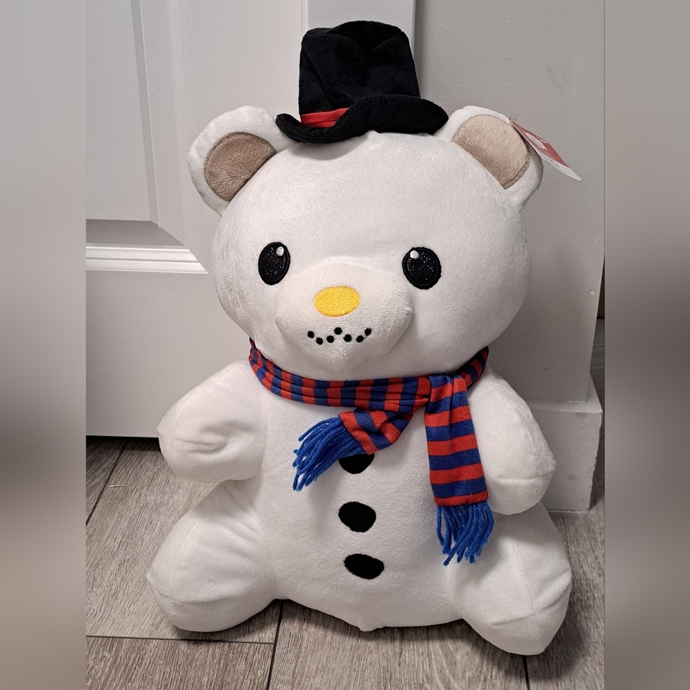 Brand New White Plush Snowman Bear with Hat and Scarf. 16 Inch